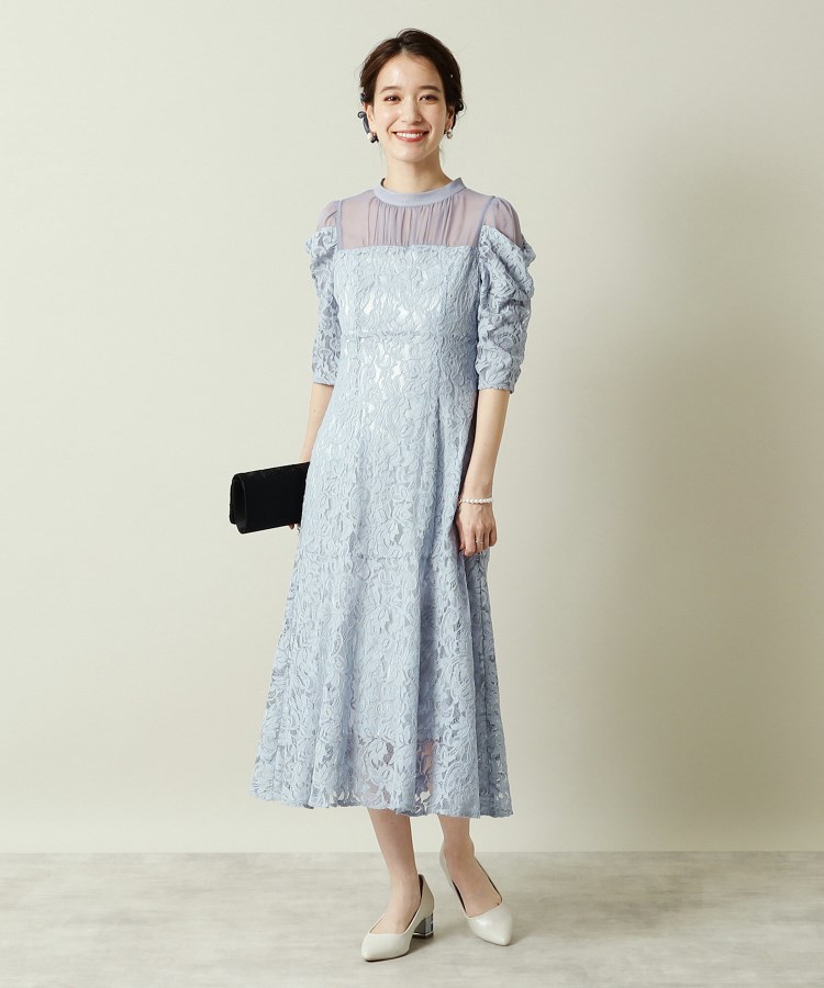 結婚式・パーティに】レース×ラメシアーワンピース<ドレス 結婚式・パーティに】レース×ラメシアーワンピース<ドレス