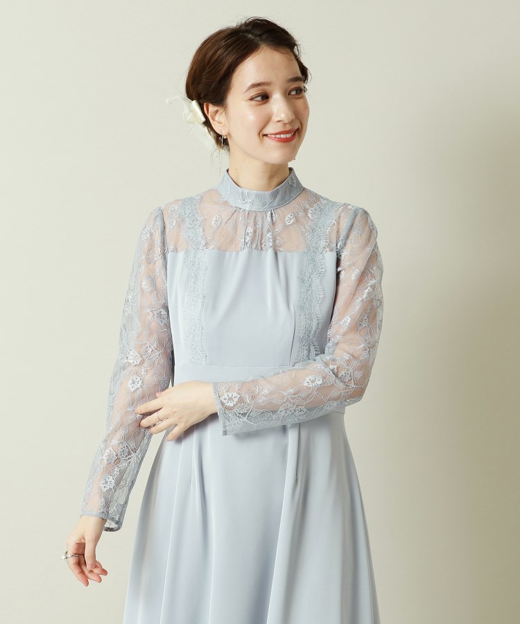 結婚式・パーティに】サテン×レースワンピース<ドレス 結婚式・パーティに】サテン×レースワンピース<ドレス