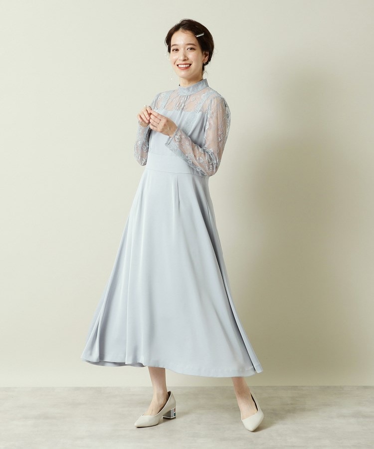 結婚式・パーティに】サテン×レースワンピース<ドレス 結婚式・パーティに】サテン×レースワンピース<ドレス
