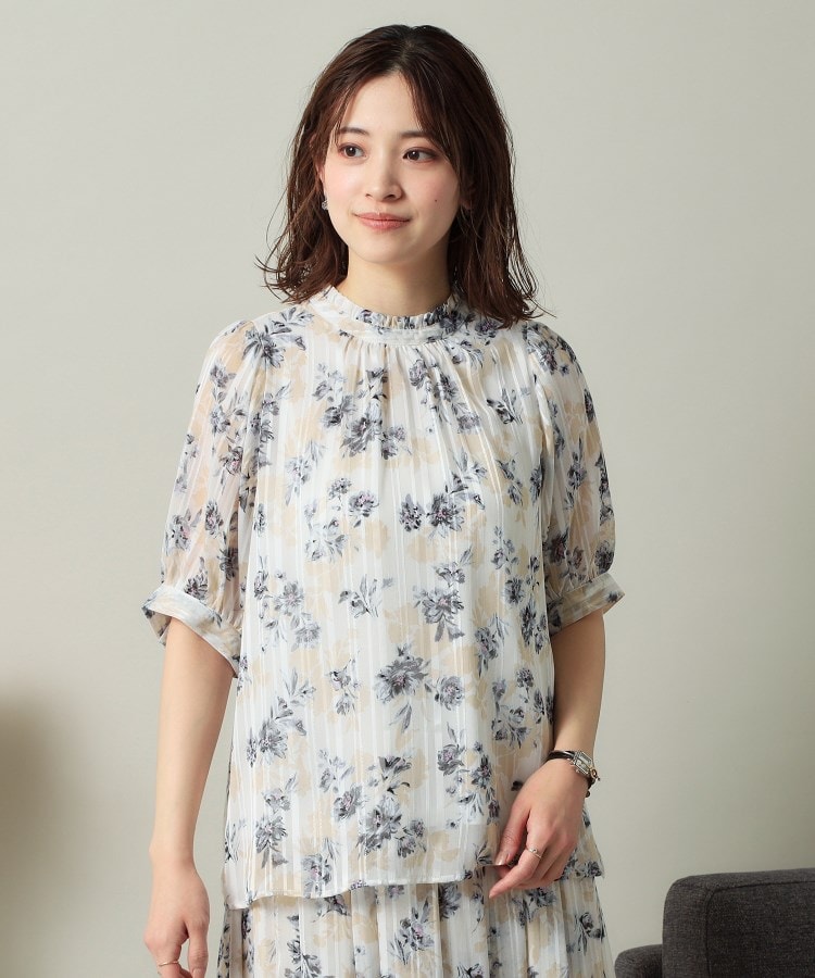 イッツデモ(ITS' DEMO)の【手洗い可／M・Lサイズ展開】ラメストライプ花柄5分袖ブラウス17