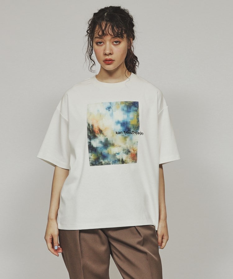ティーケー タケオ キクチ(レディース)(tk.TAKEO KIKUCHI(Ladies))のモザイクアブストTシャツ オフホワイト(003)