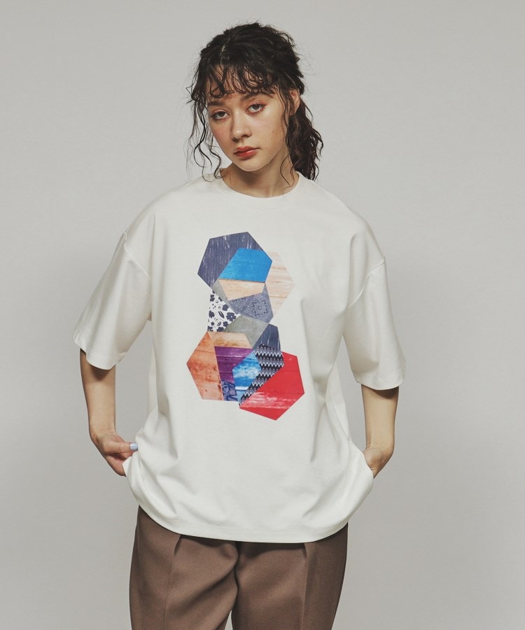 ティーケー タケオ キクチ(レディース)(tk.TAKEO KIKUCHI(Ladies))のウッドペインティングTシャツ オフホワイト(003)