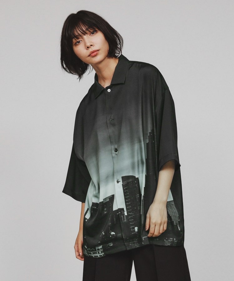 ティーケー タケオ キクチ(レディース)(tk.TAKEO KIKUCHI(Ladies))の半袖転写プリントシャツ ブラック(419)