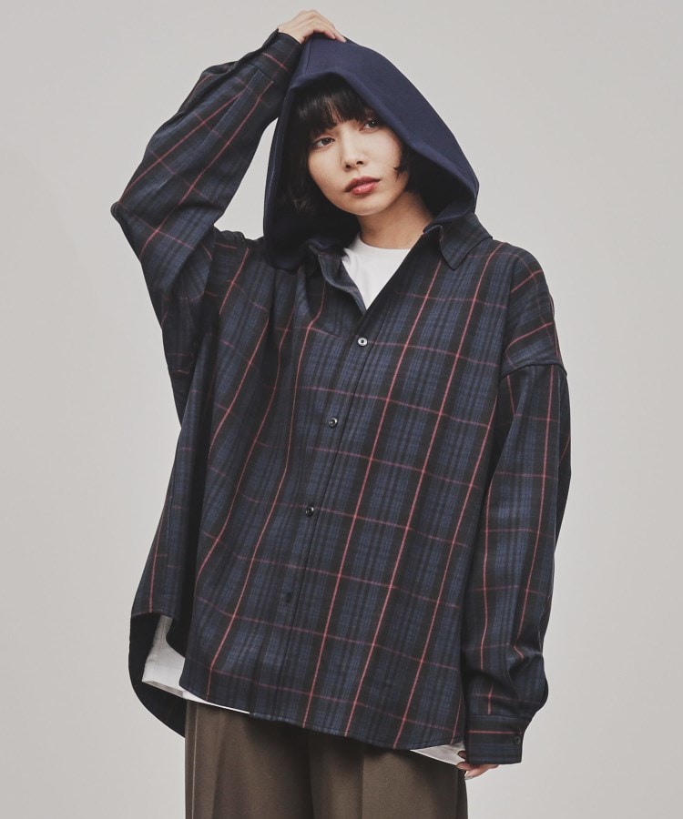 ティーケー タケオ キクチ(レディース)(tk.TAKEO KIKUCHI(Ladies))のフードレイヤーチェックシャツ ネイビー(594)