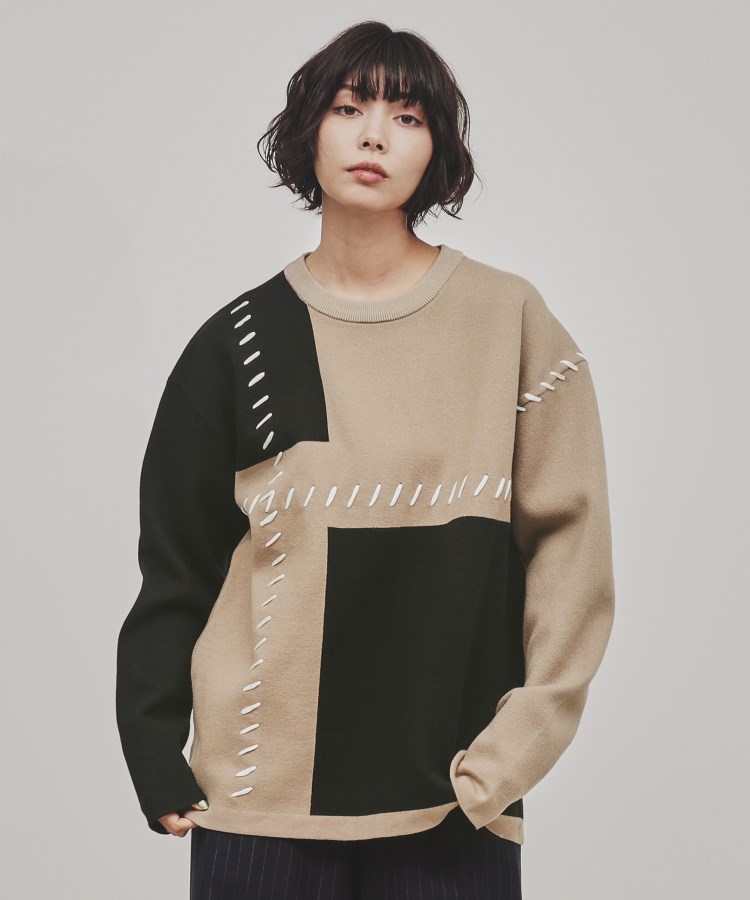 ティーケー タケオ キクチ(レディース)(tk.TAKEO KIKUCHI(Ladies))の【もちもちニット】ブロックステッチ ベージュ(552)