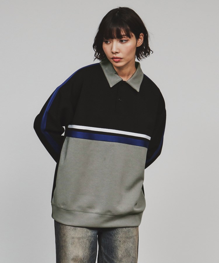 ティーケー タケオ キクチ(レディース)(tk.TAKEO KIKUCHI(Ladies))のテープ配色ポロカットソー ブラック(519)