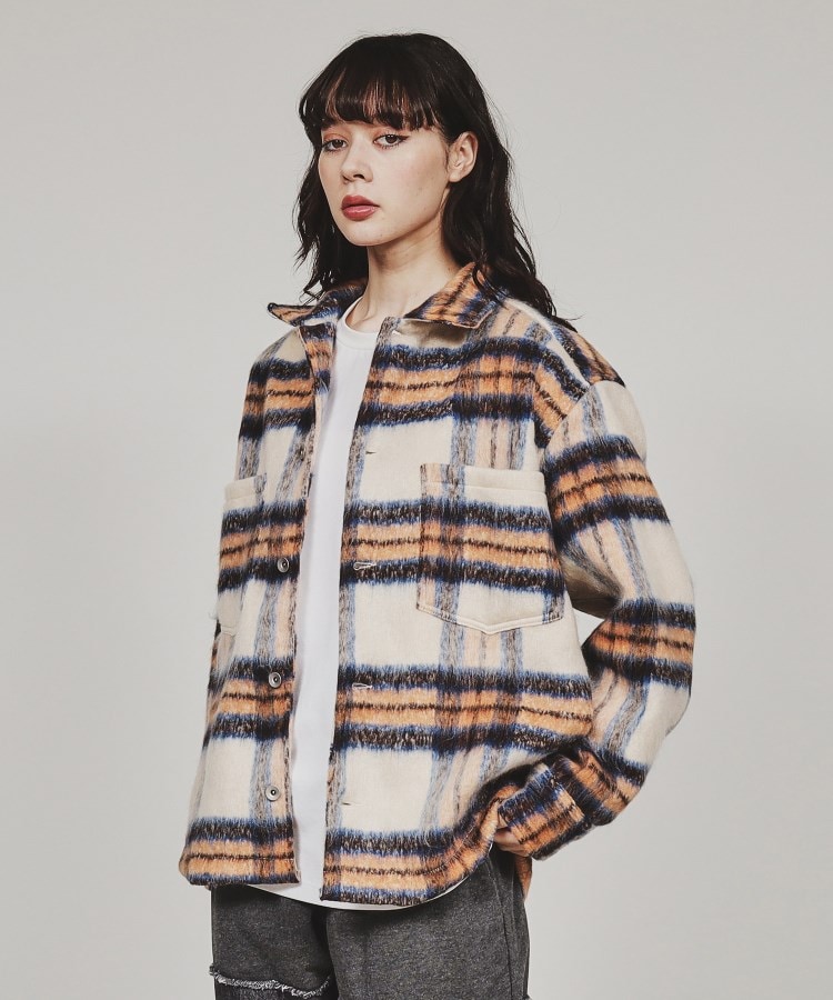 ティーケー タケオ キクチ(レディース)(tk.TAKEO KIKUCHI(Ladies))のシャギーチェックCPOシャツ オフホワイト(203)