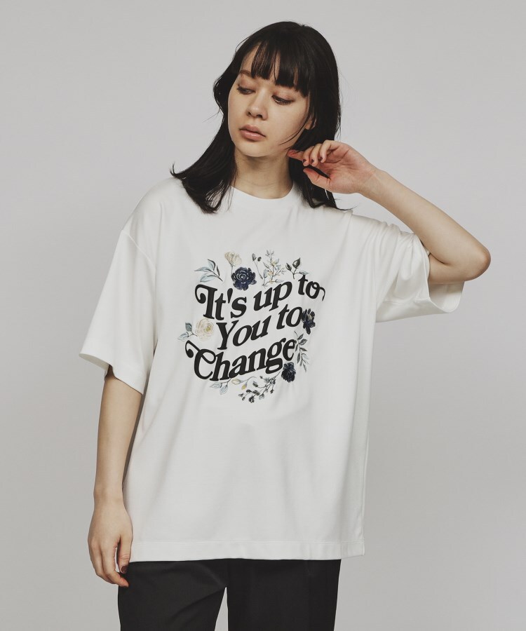 ティーケー タケオ キクチ(レディース)(tk.TAKEO KIKUCHI(Ladies))のウェーブレタードフラワーTシャツ ホワイト(001)