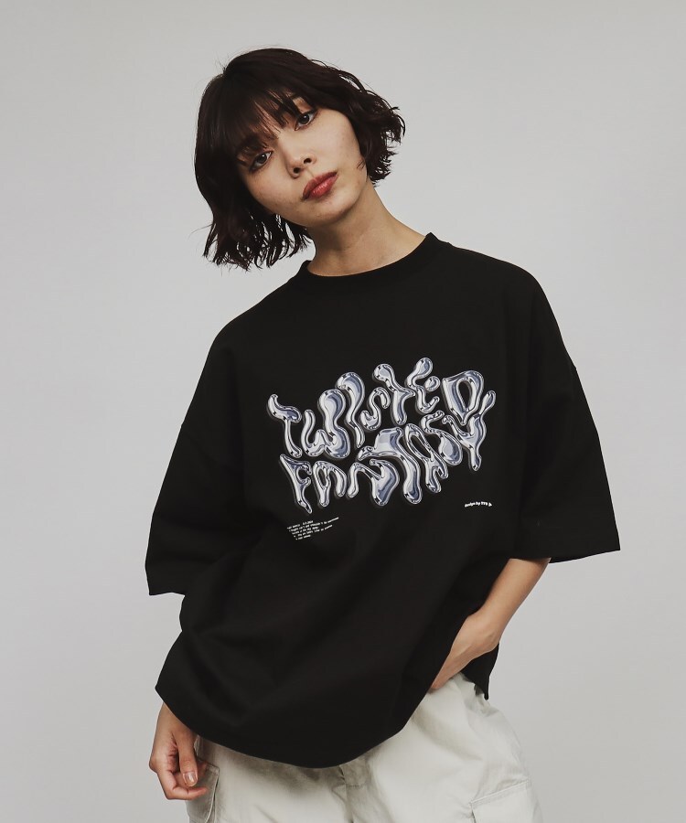 ティーケー タケオ キクチ(レディース)(tk.TAKEO KIKUCHI(Ladies))のメタルプリントTシャツ ブラック(019)