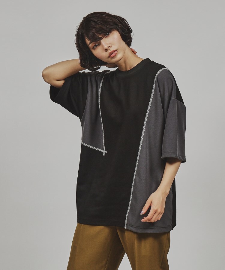 ティーケー タケオ キクチ(レディース)(tk.TAKEO KIKUCHI(Ladies))のジオメトリックグリッドカットソー ブラック(519)