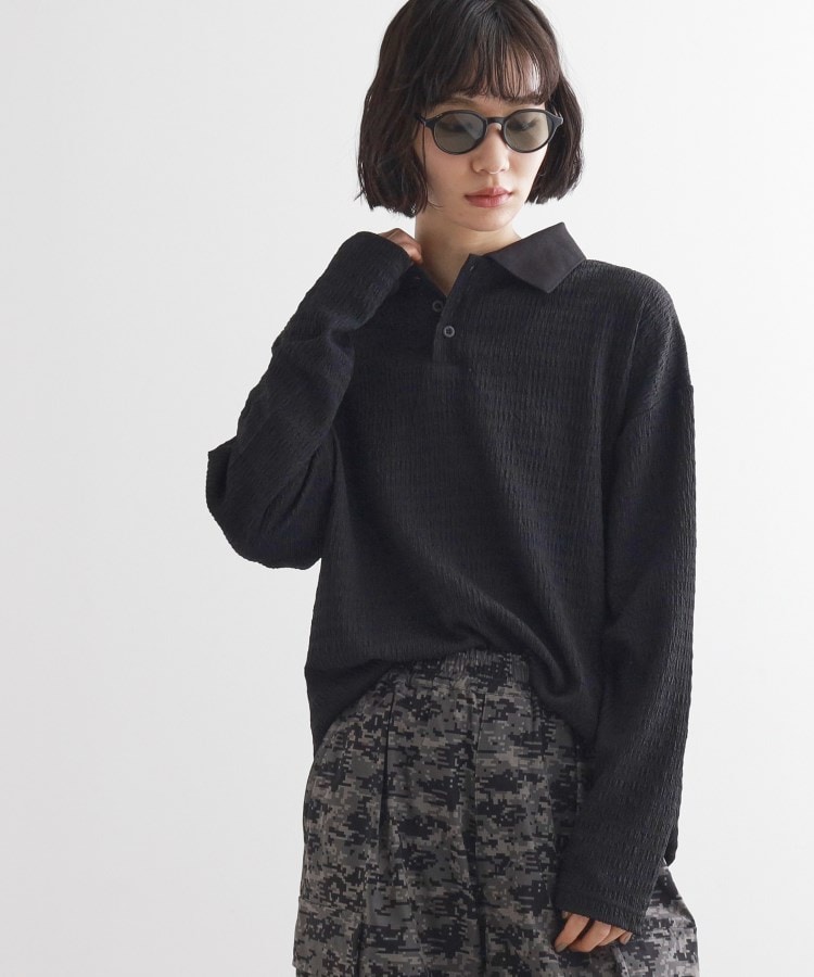 ティーケー タケオ キクチ(レディース)(tk.TAKEO KIKUCHI(Ladies))の楊柳ポロシャツ ブラック(019)