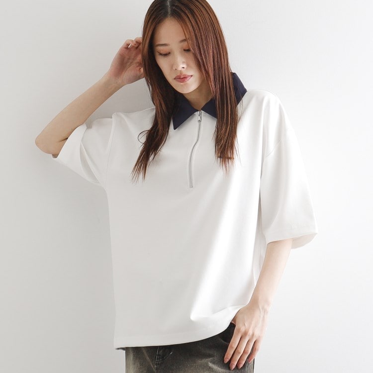 ティーケー タケオ キクチ(レディース)(tk.TAKEO KIKUCHI(Ladies))の配色ハーフジップポロ ポロシャツ