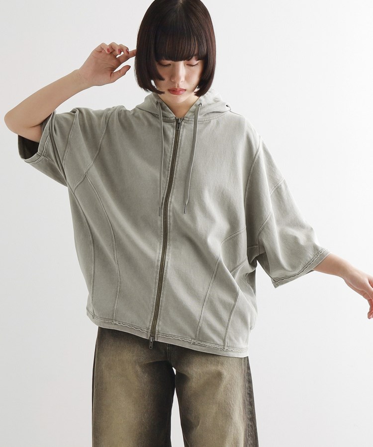 ティーケー タケオ キクチ(レディース)(tk.TAKEO KIKUCHI(Ladies))のヴィンテージライククロップドパーカ オリーブグリーン(026)