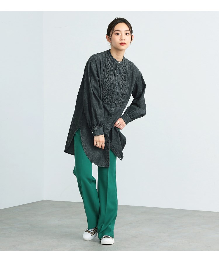SOMETHING】 バンドカラーデニムシャツチュニック(チュニック SOMETHING】 バンドカラーデニムシャツチュニック(チュニック