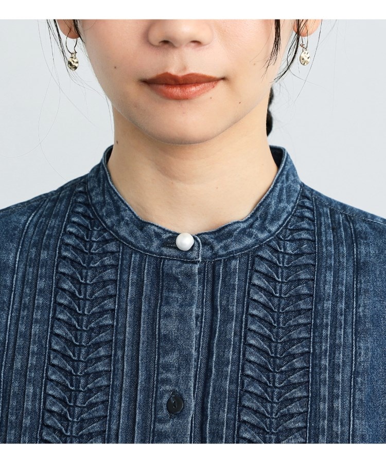 SOMETHING】 バンドカラーデニムシャツチュニック(チュニック SOMETHING】 バンドカラーデニムシャツチュニック(チュニック
