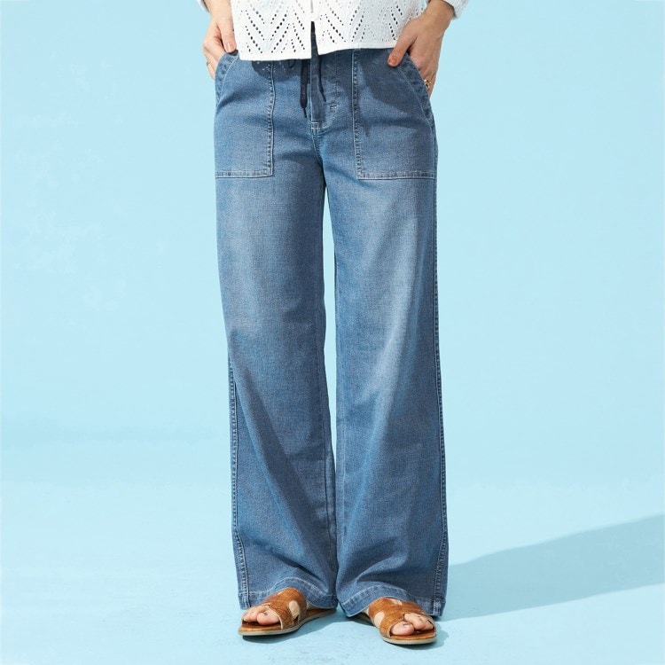 エドウイン(EDWIN)の【EDWIN LADIES】 ジャージーズ COOLイージーベイカーワイドデニムパンツ【涼】 フルレングスパンツ