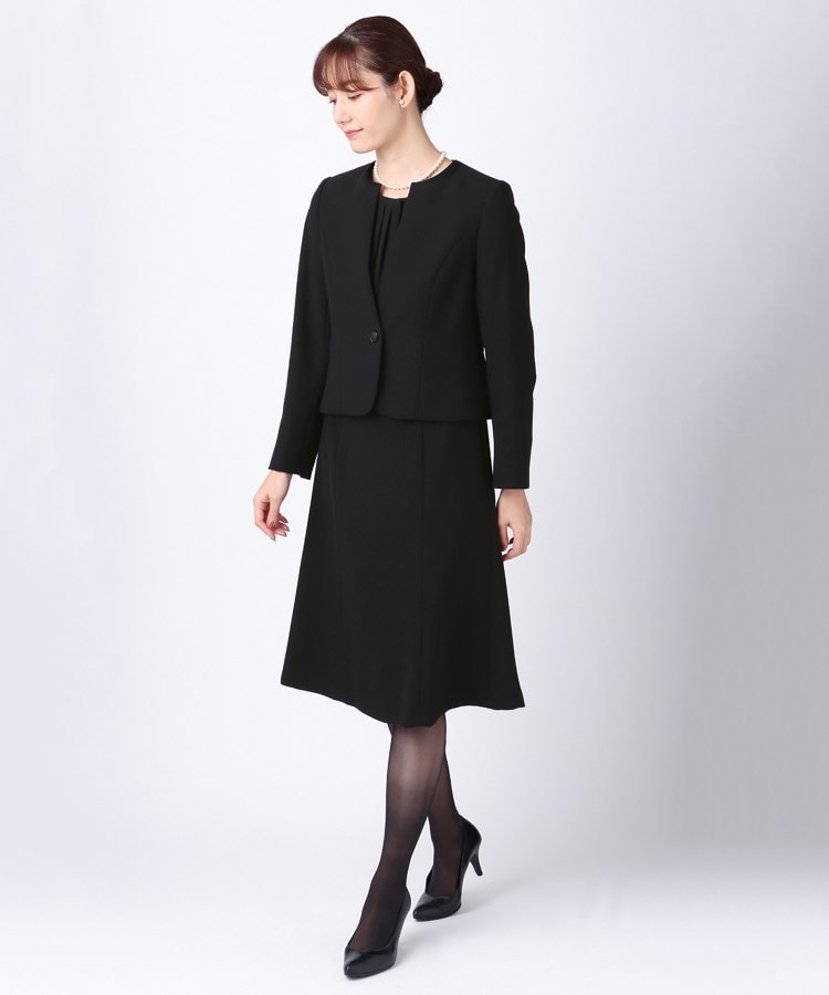 アンカーウーマン(ANCHOR WOMAN)の【5L～7L】【クイーンサイズ】ノーカラーシフォンフリルアンサンブル【ウォッシャブル】【礼服・喪服・ブラックフォーマル】1