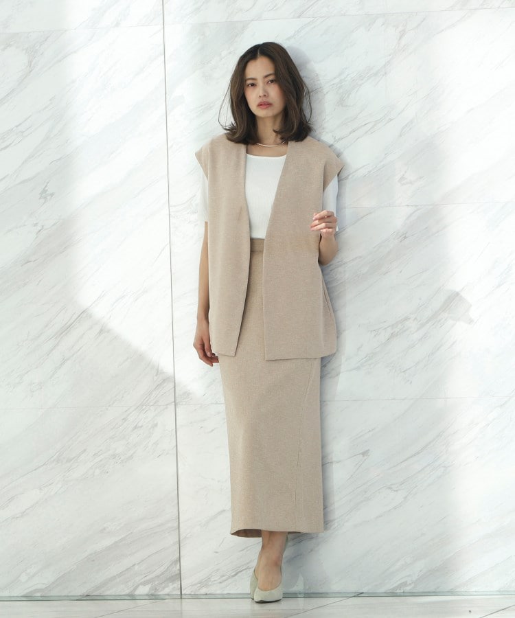 アンカーウーマン(ANCHOR WOMAN)の【M～L】麻調　キャメル　前後２ＷＡＹ　ロングタイトスカート【ウォッシャブル/洗える】【セット着用可】1