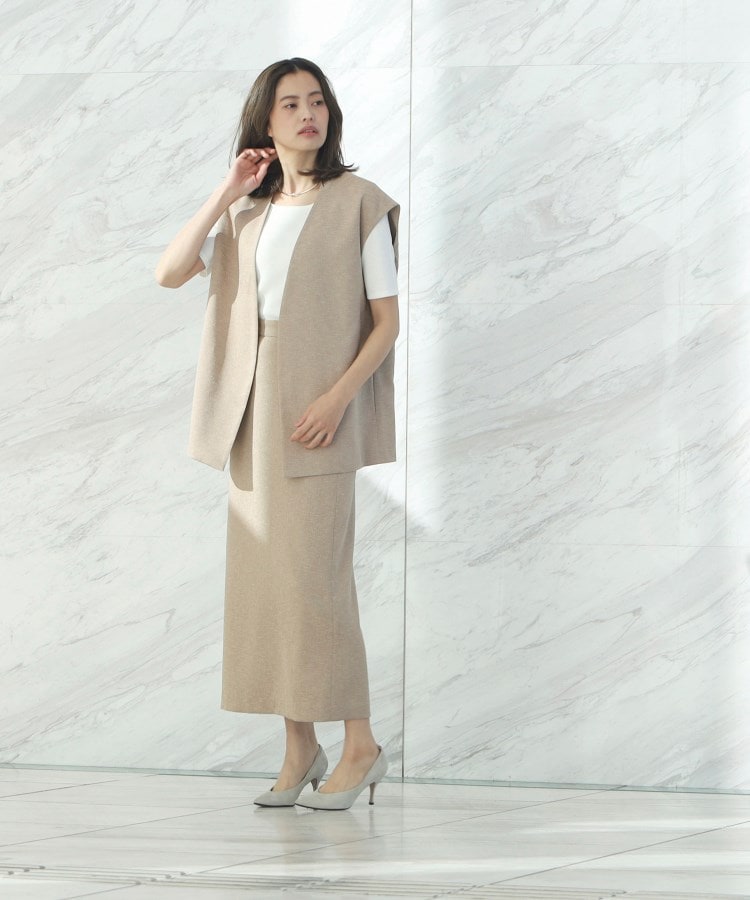 アンカーウーマン(ANCHOR WOMAN)の【M～L】麻調　キャメル　前後２ＷＡＹ　ロングタイトスカート【ウォッシャブル/洗える】【セット着用可】2