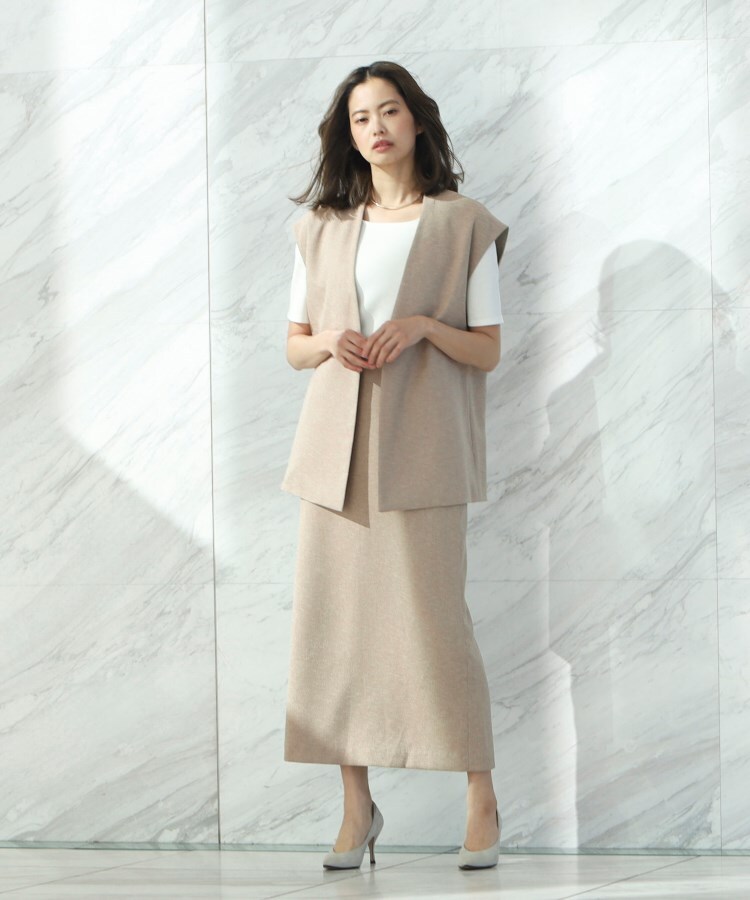 アンカーウーマン(ANCHOR WOMAN)の【M～L】麻調　キャメル　前後２ＷＡＹ　ロングタイトスカート【ウォッシャブル/洗える】【セット着用可】3