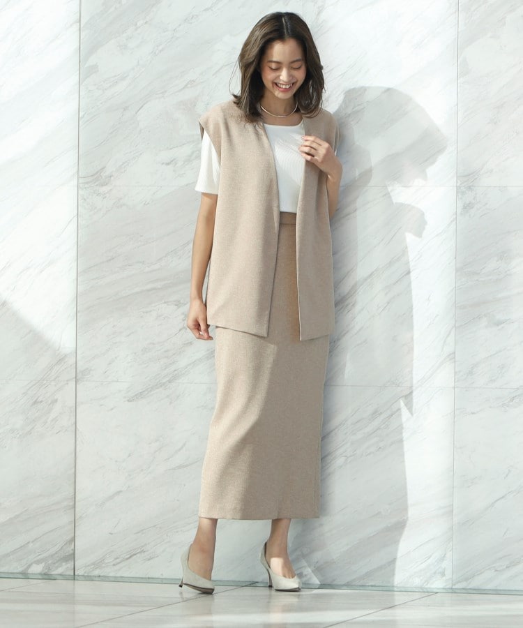 アンカーウーマン(ANCHOR WOMAN)の【M～L】麻調　キャメル　前後２ＷＡＹ　ロングタイトスカート【ウォッシャブル/洗える】【セット着用可】5
