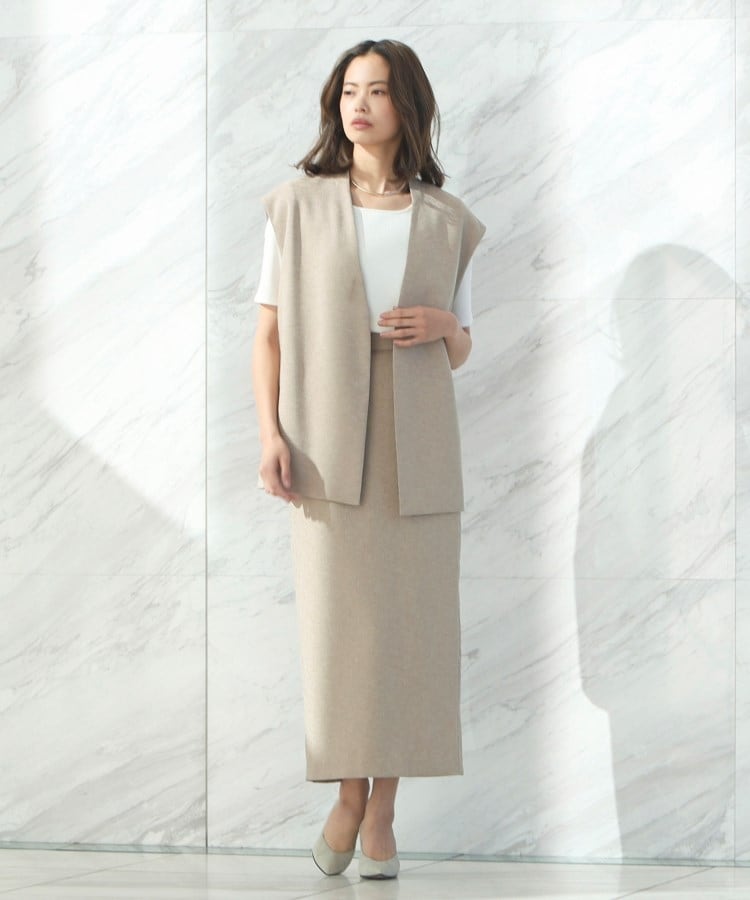 アンカーウーマン(ANCHOR WOMAN)の【M～L】麻調　キャメル　前後２ＷＡＹ　ロングタイトスカート【ウォッシャブル/洗える】【セット着用可】 キャメル(041)