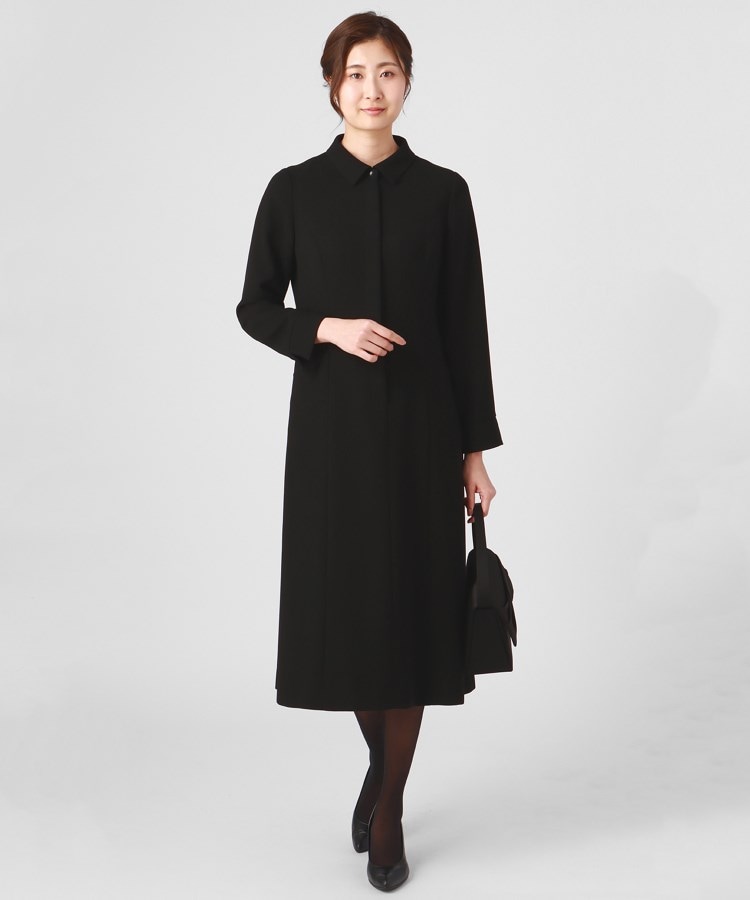 アンカーウーマン(ANCHOR WOMAN)の【S~3L】セミフレアロングワンピース【衿付き】【礼服・喪服・ブラックフォーマル】 ブラック(019)