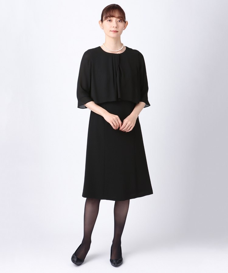 アンカーウーマン(ANCHOR WOMAN)の【S~4L】ノーカラーシフォンフリルアンサンブル【ウォッシャブル】【礼服・喪服・ブラックフォーマル】2