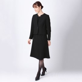 アンカーウーマン(ANCHOR WOMAN)の【S~4L】ノーカラーシフォンフリルアンサンブル【ウォッシャブル】【礼服・喪服・ブラックフォーマル】