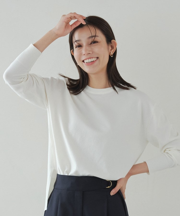 アンカーウーマン(ANCHOR WOMAN)の【洗える】クルーネックニットプルオーバー長袖 ホワイト(002)