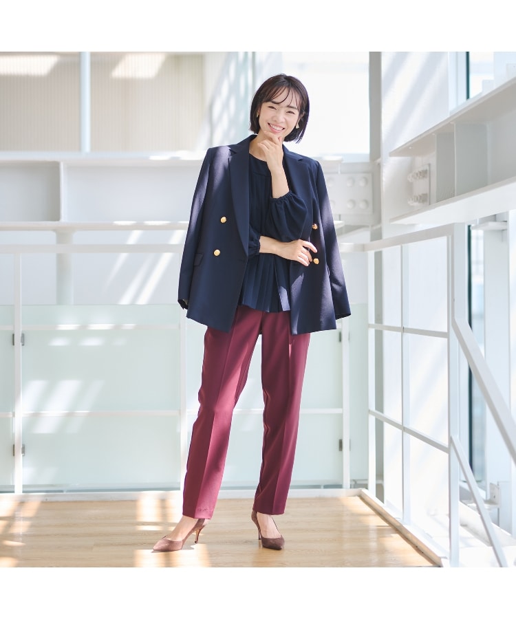 アンカーウーマン(ANCHOR WOMAN)の【洗える／S～LL】【セット価格】プリーツブラウス＆テーパードパンツ2点セット【通勤／セレモニー／入卒】3
