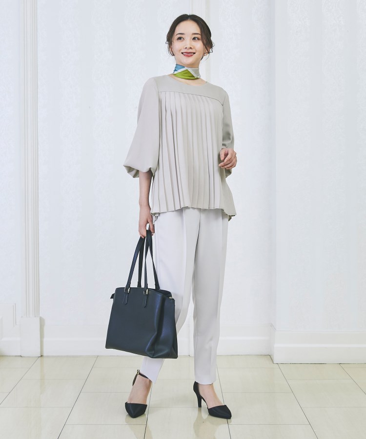 アンカーウーマン(ANCHOR WOMAN)の【洗える／S～LL】【セット価格】プリーツブラウス＆テーパードパンツ2点セット【通勤／セレモニー／入卒】 グレー(012)
