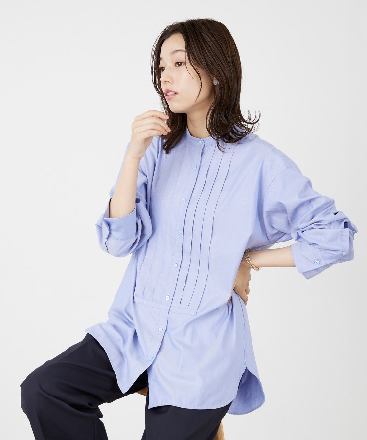 アンカーウーマン(ANCHOR WOMAN)の【洗える】バンドカラープリーツシャツ長袖【ノンアイロン／裏起毛】7