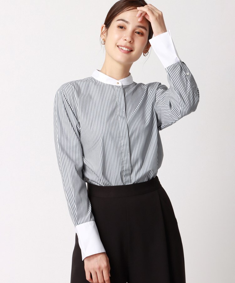 アンカーウーマン(ANCHOR WOMAN)の【洗える／NONIRON】クレリックバンドカラーチュニックシャツ2
