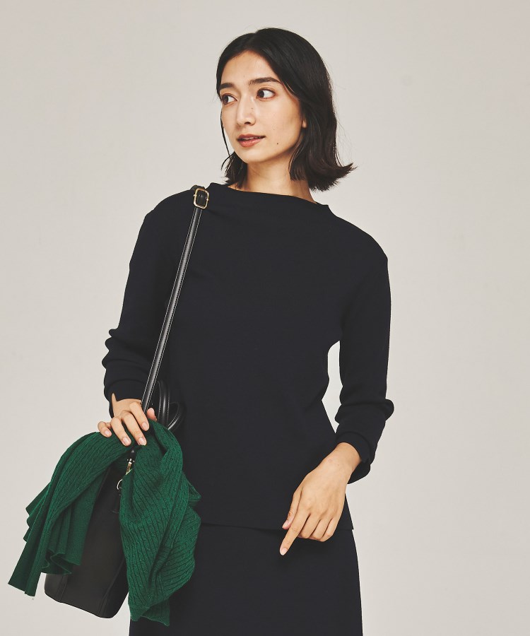 アンカーウーマン(ANCHOR WOMAN)の【洗える】ボトルネックニットプルオーバー【9分袖】【セットアップ着用可】 ネイビー(094)