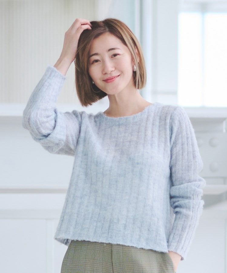 アンカーウーマン(ANCHOR WOMAN)の【Lil Ambitionコラボ】クルーネックシャギーリブニット【長袖】【洗える】 ライトグレー(011)