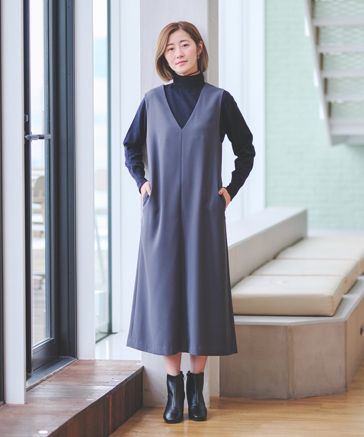 ストレッチシフォン】ネイビー ロングマーメイドワンピース