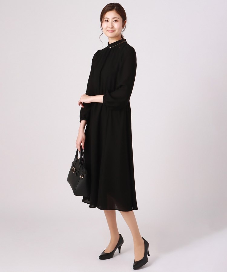 アンカーウーマン(ANCHOR WOMAN)の【洗える／S～LL】ハイネックギャザーワンピース【リボンタイ付き】【礼服／喪服／ブラックフォーマル／セレモニー】2