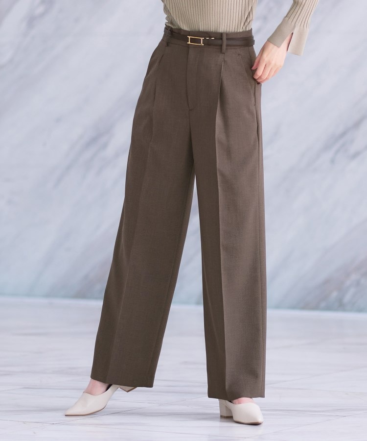 アンカーウーマン(ANCHOR WOMAN)の【洗える／ストレッチ】サスペンダー付きワイドパンツ【セットアップ着用可】【裾上げ済み】 モカブラウン(042)