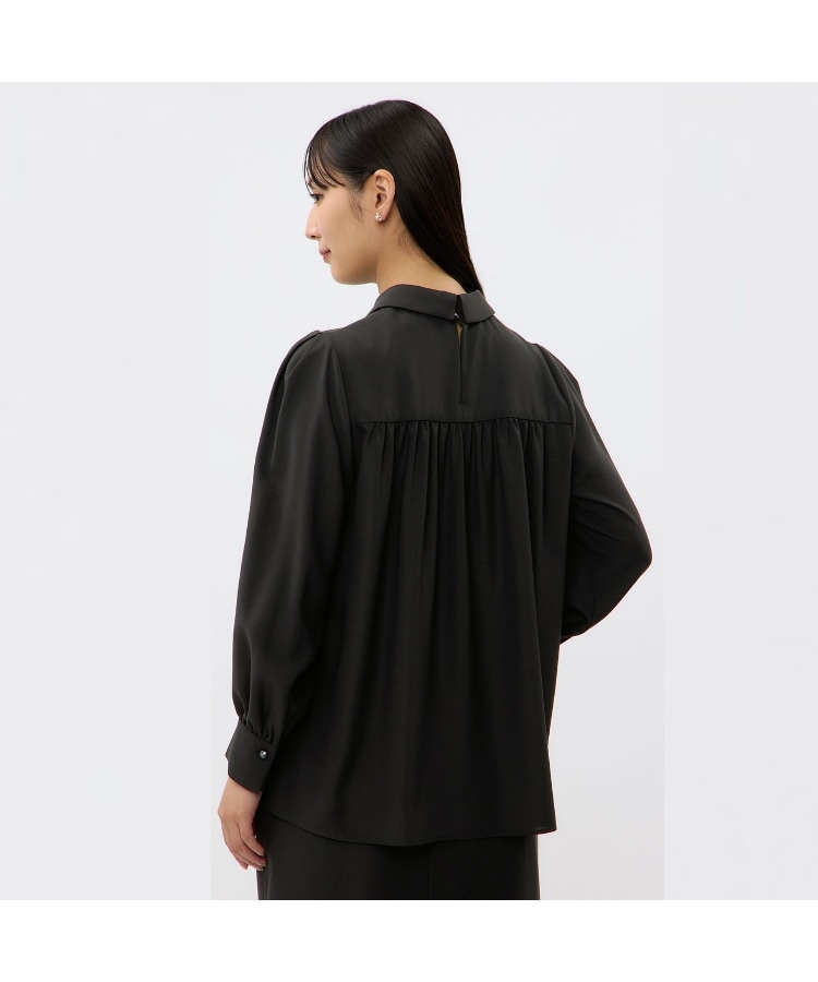 洗える】シャツカラーギャザーブラウス【長袖】(シャツ 洗える】シャツカラーギャザーブラウス【長袖】(シャツ