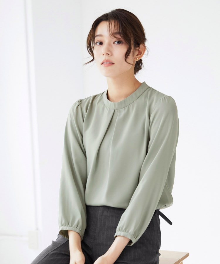 アンカーウーマン(ANCHOR WOMAN)の【洗える／XS～3L】ハイネックタックブラウス9分袖【透け防止／防シワ】33