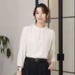 アンカーウーマン(ANCHOR WOMAN)の【洗える／XS～3L】ハイネックタックブラウス9分袖【透け防止／防シワ】 アイボリー(004)