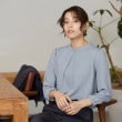 アンカーウーマン(ANCHOR WOMAN)の【洗える／XS～3L】ハイネックタックブラウス9分袖【透け防止／防シワ】 ブルー(091)