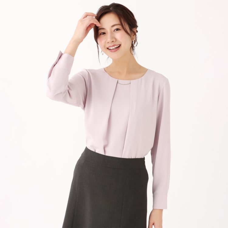 アンカーウーマン(ANCHOR WOMAN)の【S~4L】アクセサリー付2WAYブラウス【長袖/セレモニー/洗える/通勤/入卒/名品】 シャツ・ブラウス