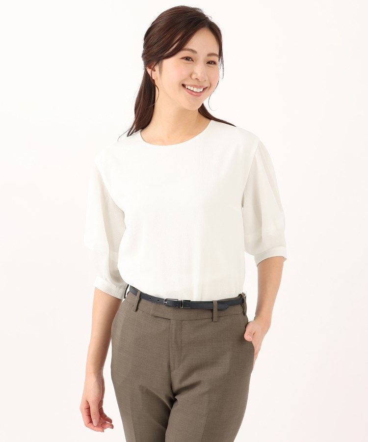 アンカーウーマン(ANCHOR WOMAN)の【S～L】ふくれジャカードクルーネックブラウス【5分袖】1