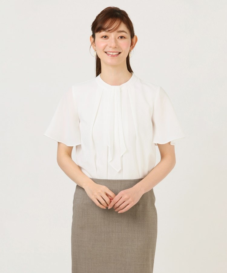 アンカーウーマン(ANCHOR WOMAN)の【S～LL】4WAYマルチブラウス【半袖／ウォッシャブル／洗える／透け軽減／通勤】 ホワイト(102)