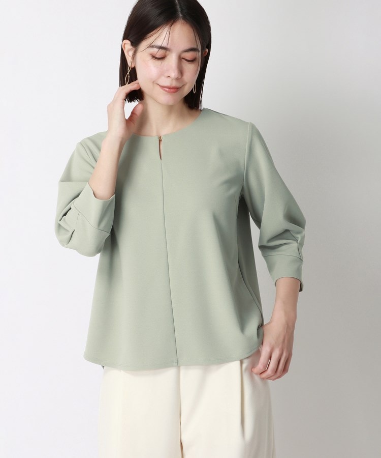 アンカーウーマン(ANCHOR WOMAN)の【洗える】カットジョーゼット ラウンドネックブラウス ミントグリーン(021)