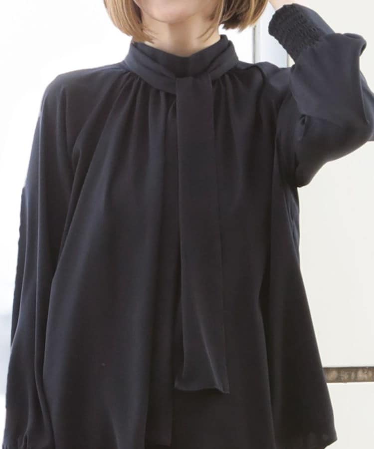 2WAY/長袖】ハイネックボウタイ付きサテンブラウス【通勤/入卒 2WAY/長袖】ハイネックボウタイ付きサテンブラウス【通勤/入卒