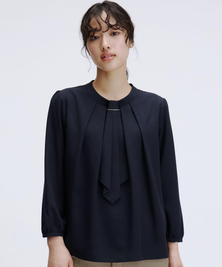 アンカーウーマン(ANCHOR WOMAN)の【4WAY／5色展開】アクセサリー付きボウタイブラウス【通勤／入卒／セレモニー／9分袖／S～4L】 ネイビー(094)
