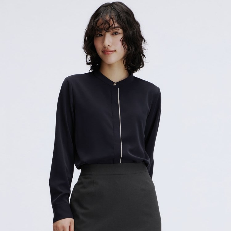 アンカーウーマン(ANCHOR WOMAN)の【通勤】バンドカラー配色ブラウス シャツ・ブラウス